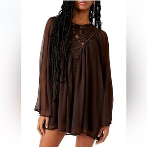 🎄 NWT Free People Sunshine Of Love Mini Cocktail Dress Coffee Sz Small
